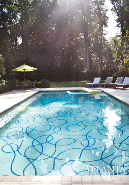 A Hockney-inspired pool designed by Jill Biskin is a creative counterpoint to a classical Buckhead home.
