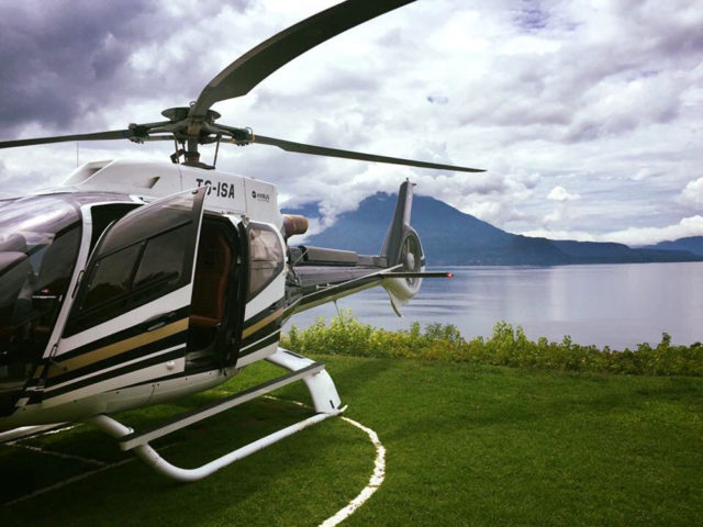Though driving is an option, the quickest way to arrive at Casa Palopó is via helicopter.
