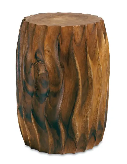 Wooden stool with a fluted design and natural wood grain