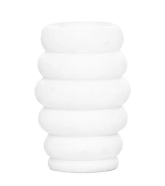 White marble vase with stacked, rounded segments.