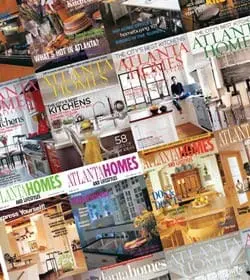 Collage of Atlanta Homes & Lifestyles magazine covers featuring kitchens, interiors, and home design