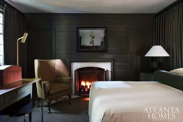 dark bedroom with fireplace