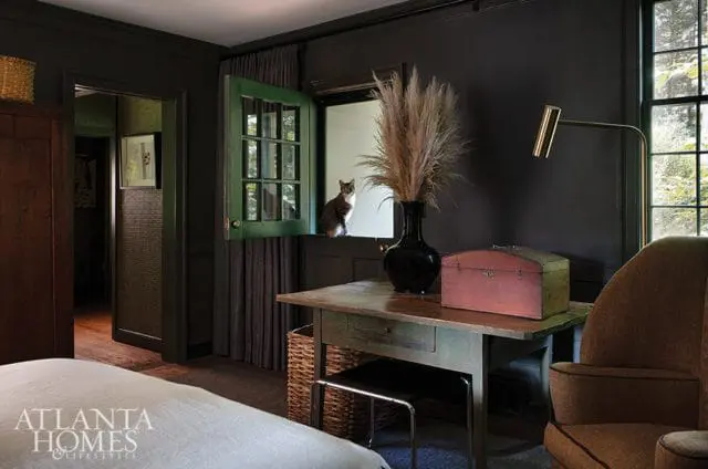 dark bedroom with antiques