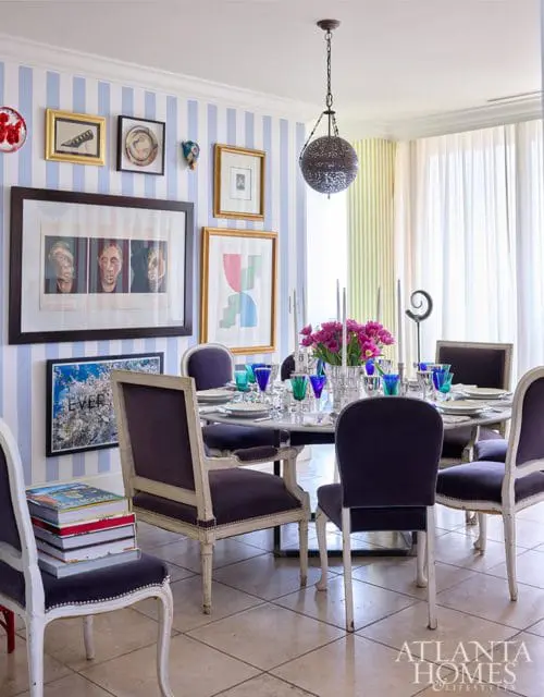 wallpaper dining room with gallery art wall