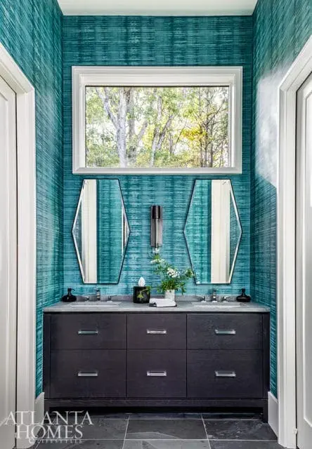 teal bathroom wallpaper