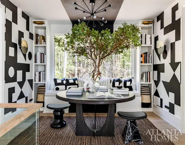 black and white wall covering in geometric pattern library