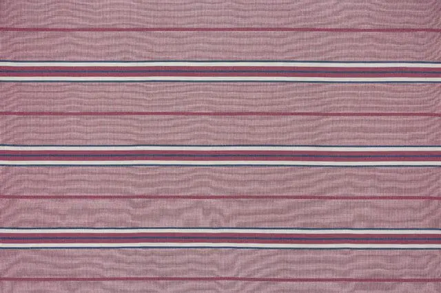 Red fabric with thin white and navy blue stripes