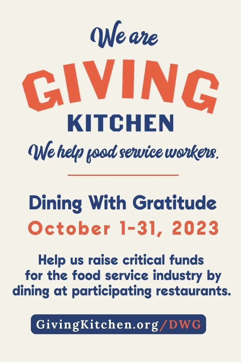 Giving Kitchen's Dining With Gratitude event, October 1-31, 2023. Raising funds for food service