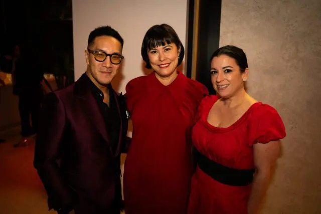 Eric Chang, Jessica Davis, and Niki Papadopoulos pose for a photo.