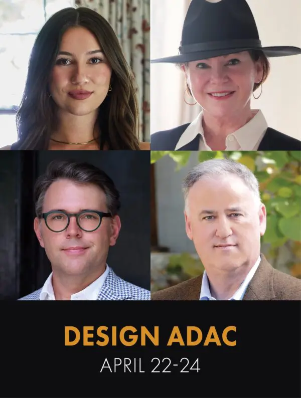 Four portraits above "DESIGN ADAC APRIL 22-24" text.