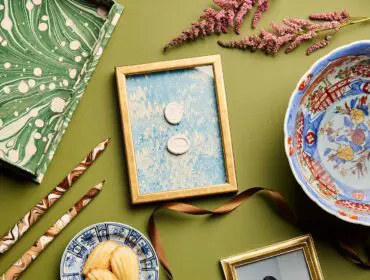 Cuvee Home picture frame, framed family photo, and decorative bowls