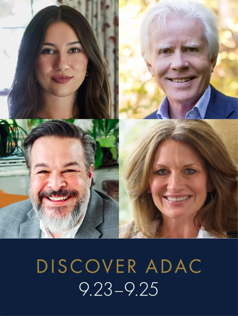 Four portraits above text 'DISCOVER ADAC 9.23-9.25'