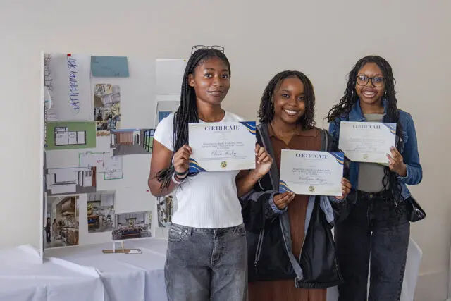 Olivia Mosley, Kaitlynn Hayes, and Jaiden Berry holding certificates.