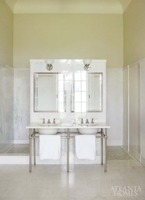 Their home, dating from the early 20th century, featured an exquisite use of marble, including this bathroom.