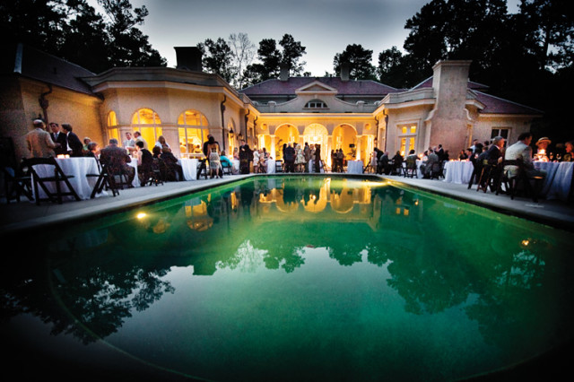 With the look of an exotic luxury resort, the back yard was a fitting site for poolside dancing and imbibing.