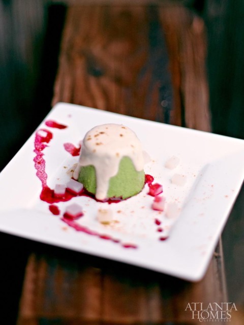 The herbed-green custard was served before the digestif.
