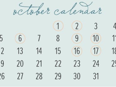 October calendar with dates 1 through 31 displayed in a grid. Several dates are circled in light orange.