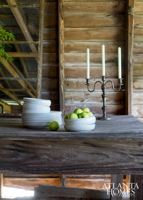 A rustic table setting in the carriage house.