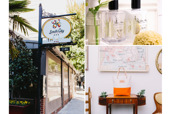 Clockwise, from top right: India Hicks Trunk Show at Huff Harrington // Westside Provisions District pop-up shops (photo by Sterling Graves) // Pappy Van Winkle bourbon at South City Kitchen Midtown