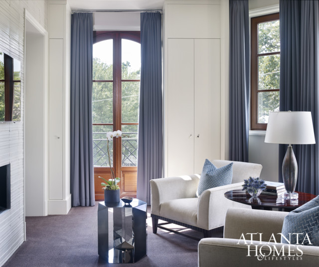 Barbara Barry armchairs in the master bedroom sitting area provide a peaceful retreat.