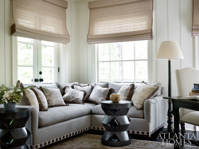 An L-shaped sofa in the crd room provides an ideal spot to read.