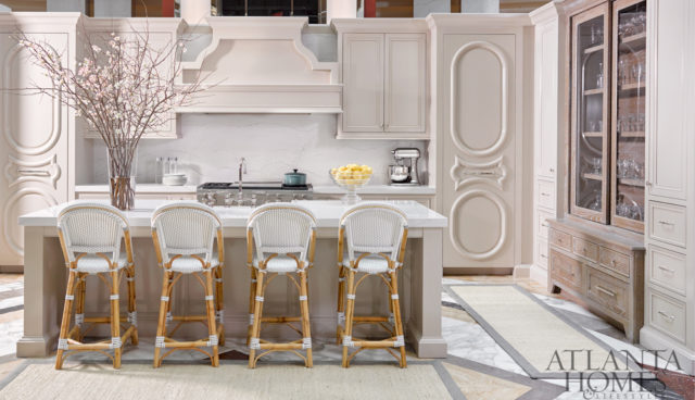 CABINETRY AND DESIGN Bell Kitchen and Bath Studio CABINETRY LIGHTING Rev-A-Shelf APPLIANCES Sub-Zero Wolf COUNTERTOPS Cambria through Construction Resources FABRICATION OF COUNTERTOPS Atlanta Kitchen SINK AND FAUCET Franke COUNTER Stools Serena & Lily bowl B.D. Jeffries