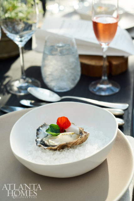 Oysters on the half-shell were served with a strawberry mignonette.