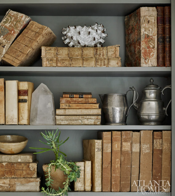 Debbie’s collection of pewter and vellum books mix marvelously.