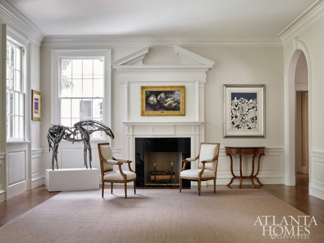 “A pedimented overdoor and overmantel were used in the living room and were inspired by Reid’s original design.” says Dixon.