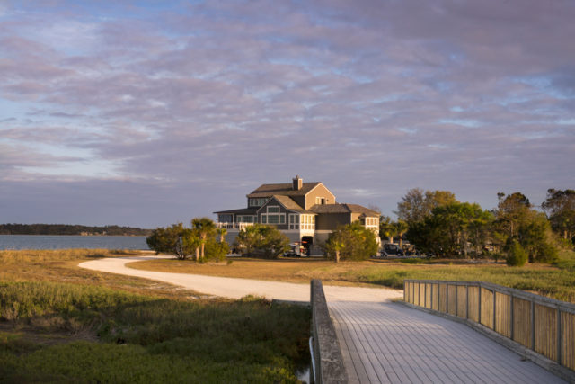 The island boasts ocean views and lush surroundings.