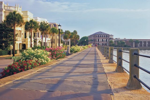 The Battery, a landmark seawall promenade along the Charleston Harbor.