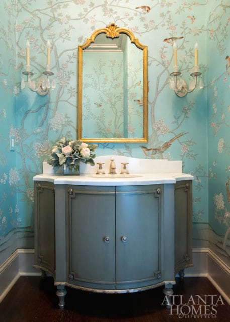 SCENIC WALLPAPER Hand-painted scenics pack in the punch. Design by Suzanne Kasler