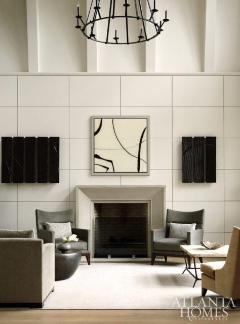 “We worked for almost a year before beginning the build, just trying to get the plans, layouts and room sizing right,” says Mills Kirk of the 24-foot-tall living room, which includes a custom chandelier.