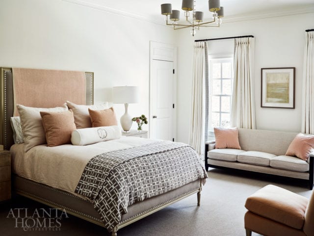 Lush texture and subdued hues create a restful oasis in the light-filled guest bedroom.