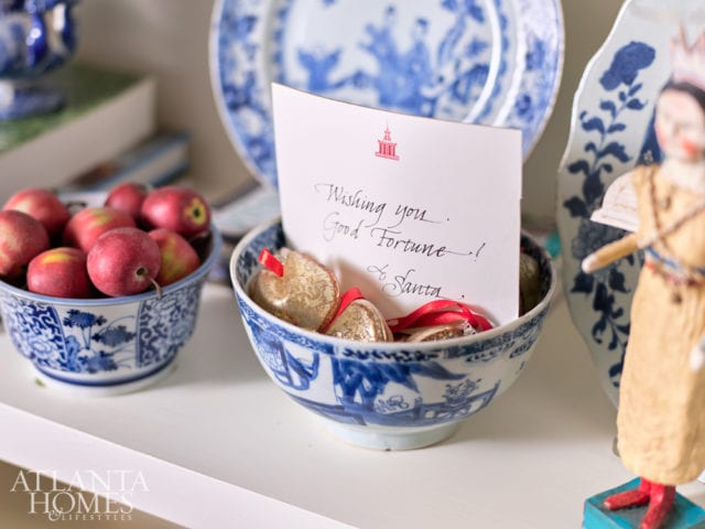Fortune cookie ornaments with a touch of gold spark humor.