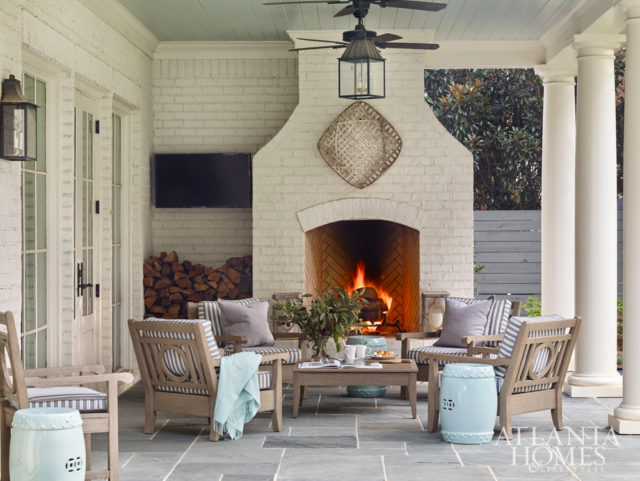 “We use the outdoor space all the time, and I love the bluestone floors,” says Hight. “And the pool is great because my three children are all swimmers.”