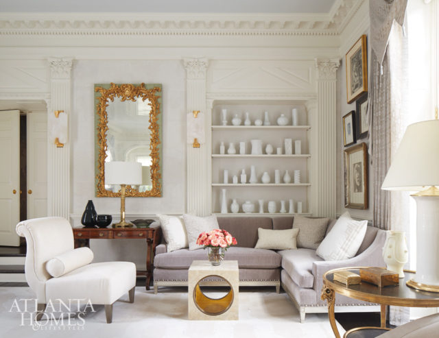 Rich architectural details such as pilasters and cornices are joined by clean-lined furnishings with classical sensibilities, despite their modern provenance. opposite Designer James Michael Howard is known for his evocative design style. Photo by Max Kim-Bee