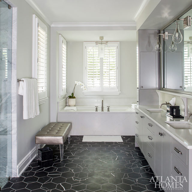 Savage added a chic touch to the master bath.