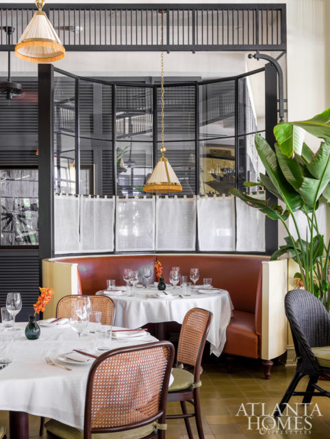 The main dining room offers seating arrangements from the intimate to the chic.