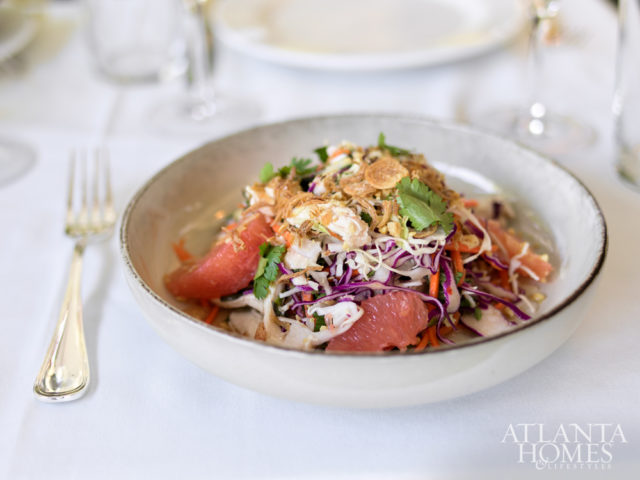 The lunch menu at Le Colonial, The Shops at Buckhead Atlanta’s hot new restaurant, features dishes like Vietnamese chicken and cabbage salad with grapefruit and sweet chili garlic vinaigrette.
