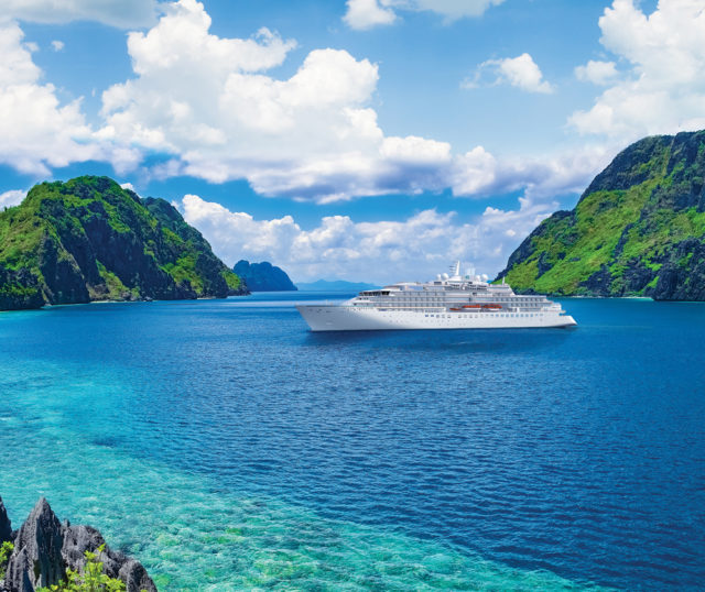 Crystal Endeavor perched in a cove of El Nido, Palawan, Philippines.