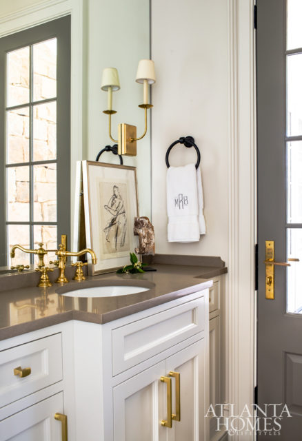 A powder room is clean and serene.