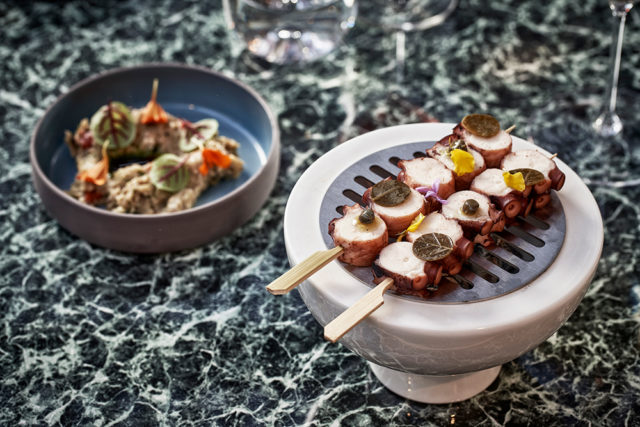 Modern Greek cuisine at DePaul restaurant in Katikies Garden on Santorini.