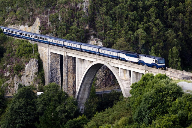 El Transcantabrico train journeying from mountains to sea.