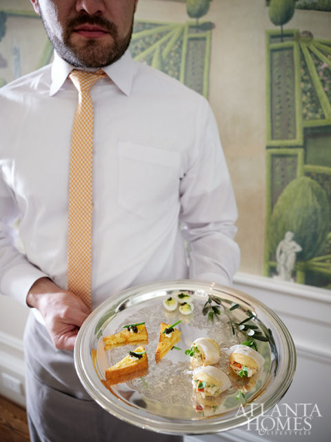 The morning’s passed hors d’oeuvres—provided by Dennis Dean Catering—included lobster empanadas, blini with caviar and crème fraîche, and bacon-wrapped dates.
