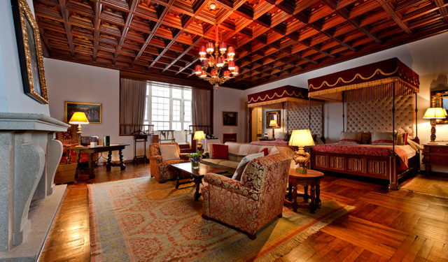 A cardinal suite at the Parador Santiago de Compostela.