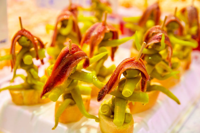 A gourmet snack, Basque pinxtos.