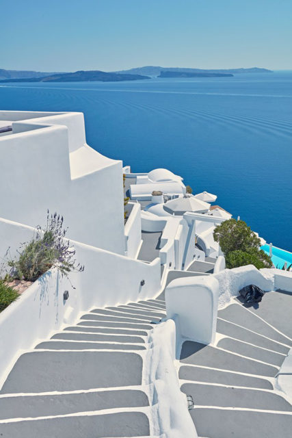 Artful steps are part of the scenery on hilly Santorini.