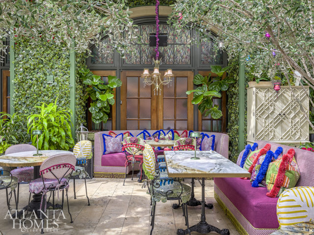The Garden Room’s dining area delights with whimsy.