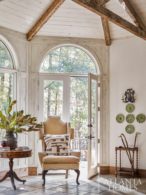 The home’s aesthetic is an elegant take on rustic living.